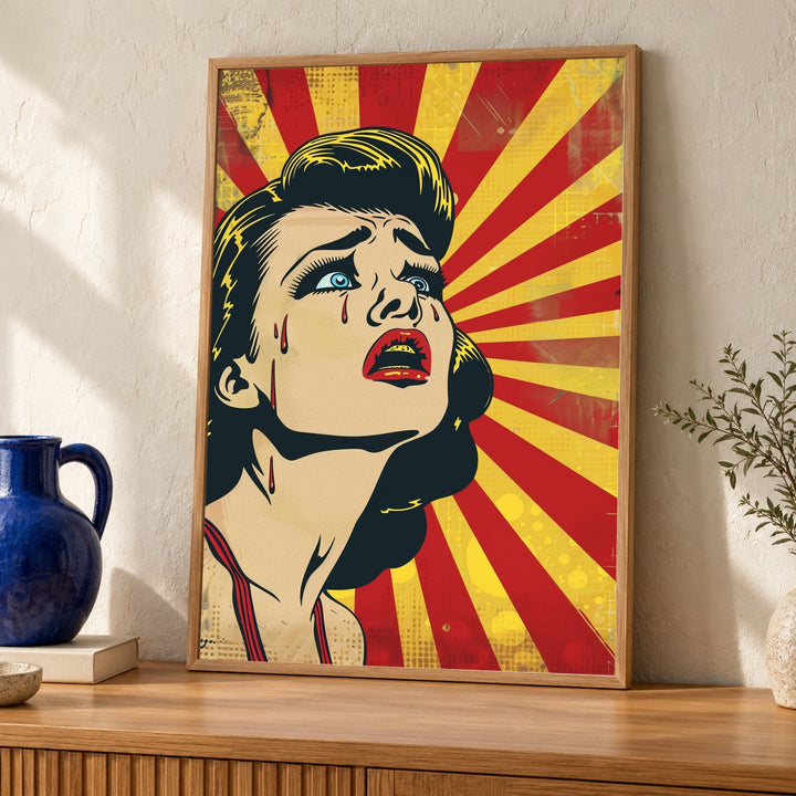 Retro Pop Art Print, 1960s Comic Crying Girl, Dramatic Vintage Poster
