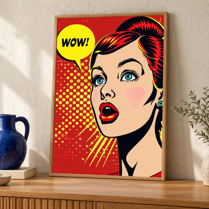 Retro Wall Art, Comic Girl WOW Print, Vintage Decor