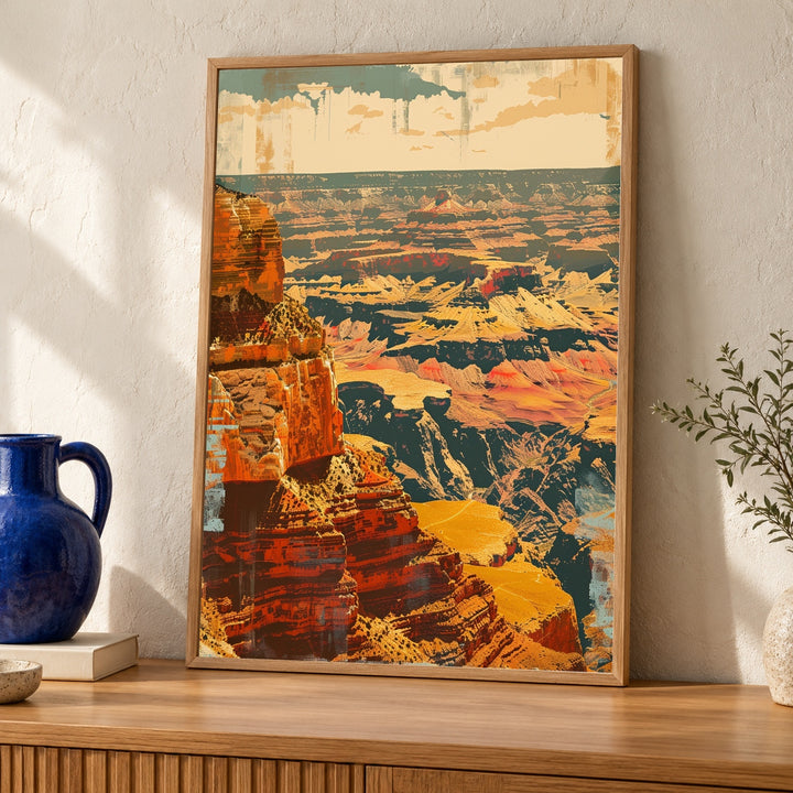 Grand Canyon Print, Vintage Travel Poster, Layered Cliffs Retro Decor