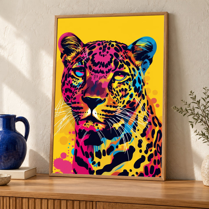 Retro Leopard Pop Art, Bold Neon Animal Print, Vintage Comic