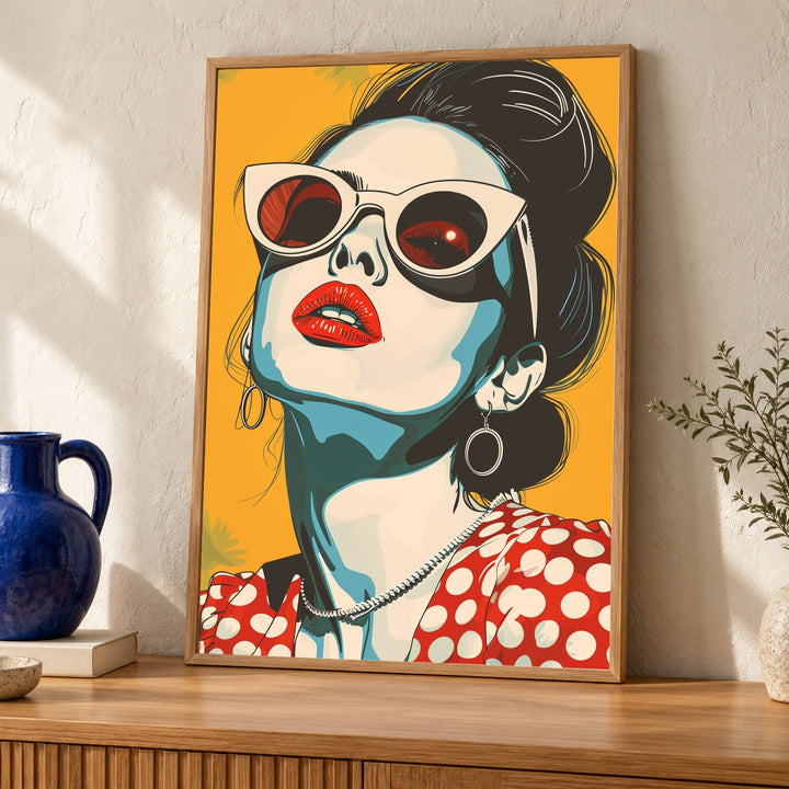 Retro Fashion Woman, Pop Art Print, Sunglasses Illustration, Vintage 1960s