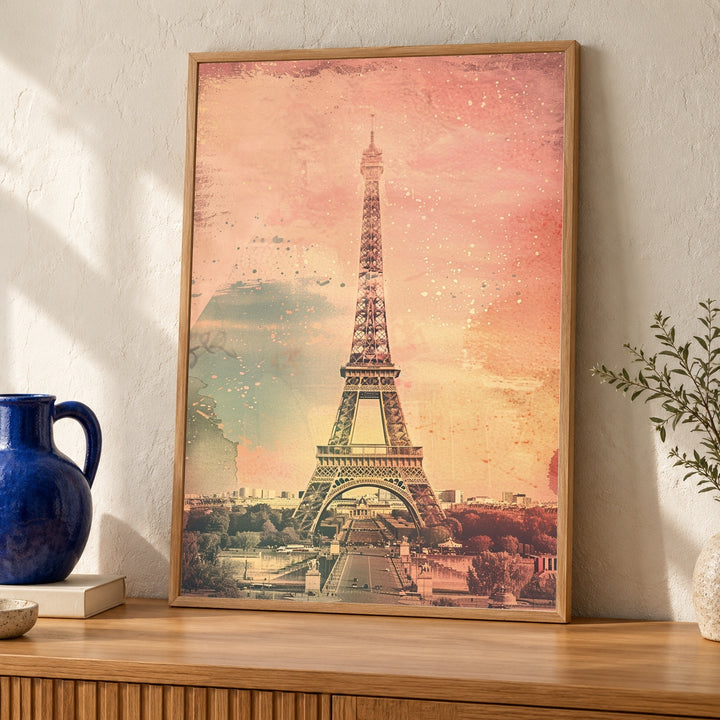 Retro Travel Poster, Paris Wall Art, Vintage Eiffel Tower Print