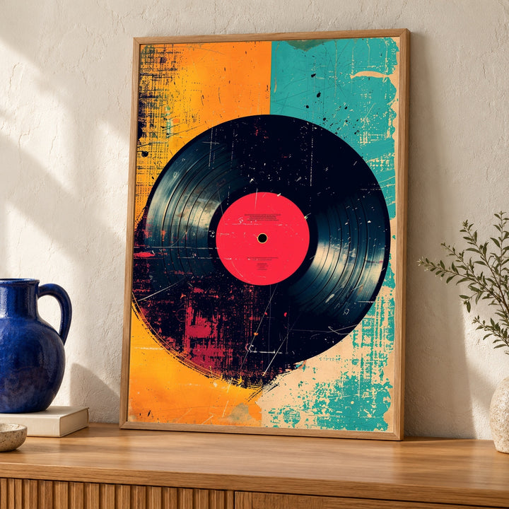 Retro Vinyl Record Art, Bold Pop Music Poster, Vintage 1960s Print