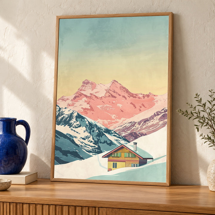 Retro Swiss Alps Poster, Vintage Ski Chalet Print