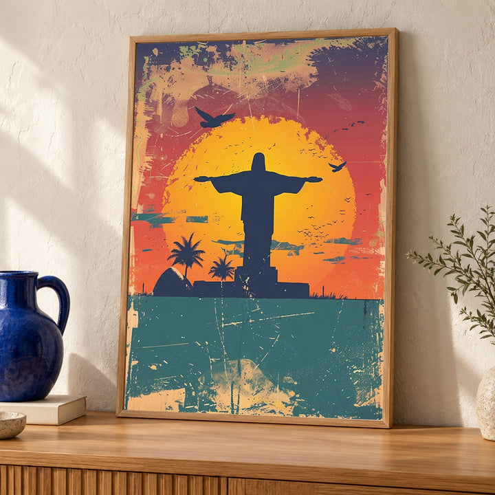 Christian Wall Art, Christ Redeemer Print, Retro Rio Poster