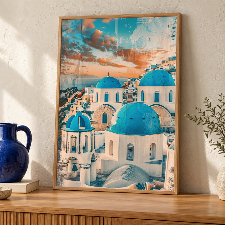 Retro Santorini Print, Greek Island Poster, Vintage Travel Decor