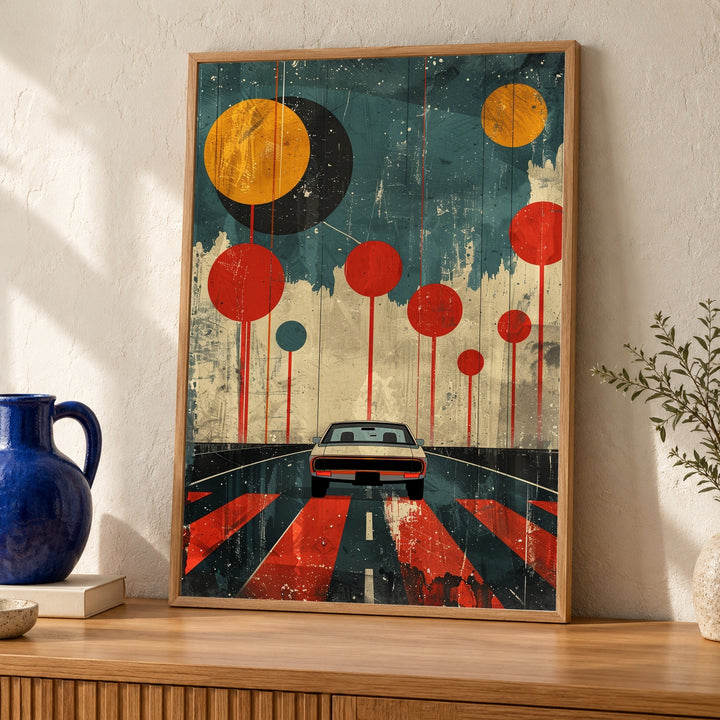 Retro Road Art, Vintage Car Print, 60s Mid-Century Poster