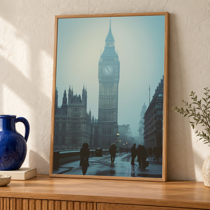 Retro Travel Poster, London Print, Big Ben Foggy Vintage