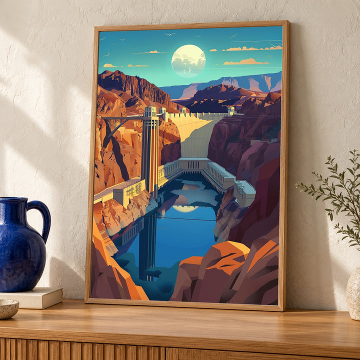 Hoover Dam Retro Poster, Vintage WPA Print, Americana Decor