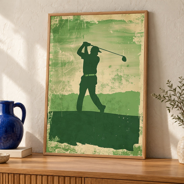 Retro Golf Poster, 1950s Vintage Golfer Wall Art, Country Club Swing Illustration, Mid Century Sports Print Gloss Decor