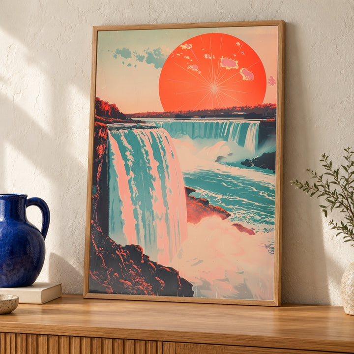 Retro Travel Poster, Niagara Falls Waterfall Print, Vintage Decor