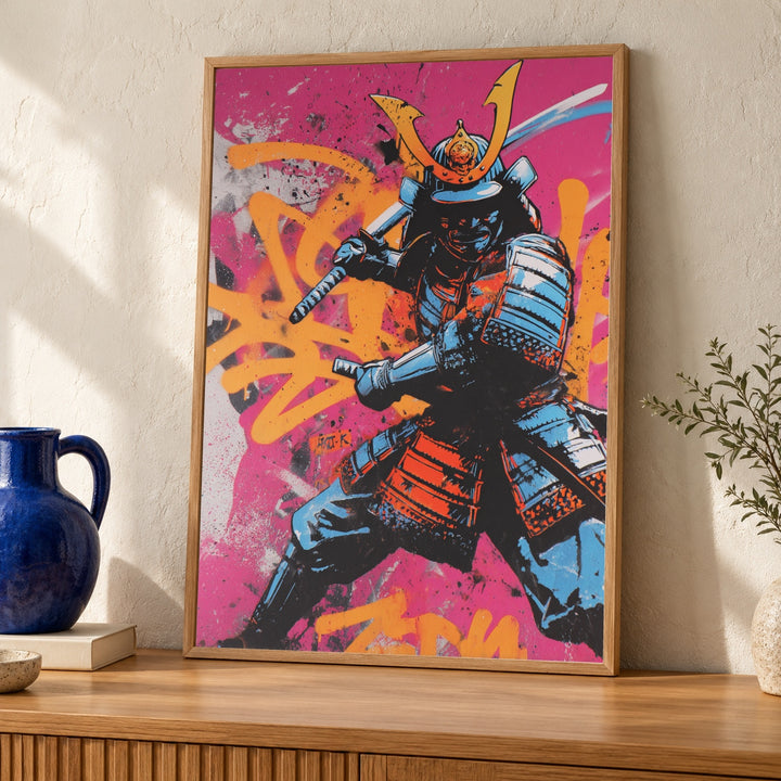 Graffiti Samurai Art, Bold Street Warrior Japanese Print, Hypebeast Decor