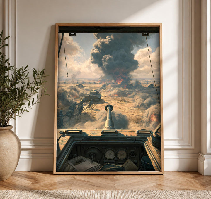 WWII Poster, Tank Battle Print, Man Cave Decor