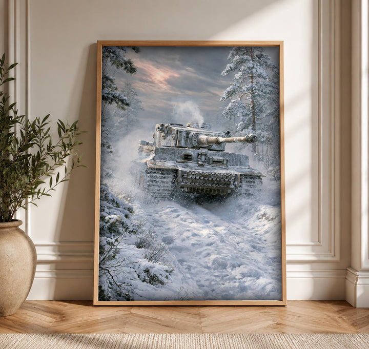 WWII Poster, Tiger Tank Winter Art, Man Cave Decor