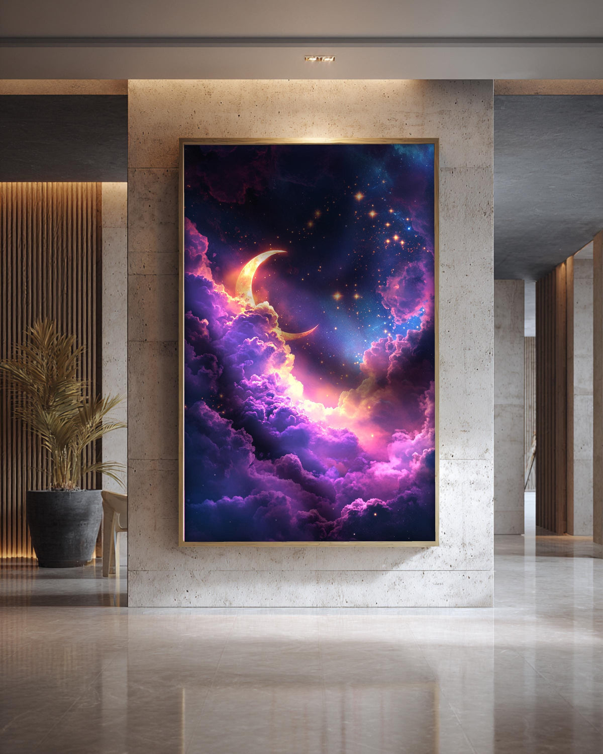 Celestial Star Map, Crescent Moon Night Sky Print