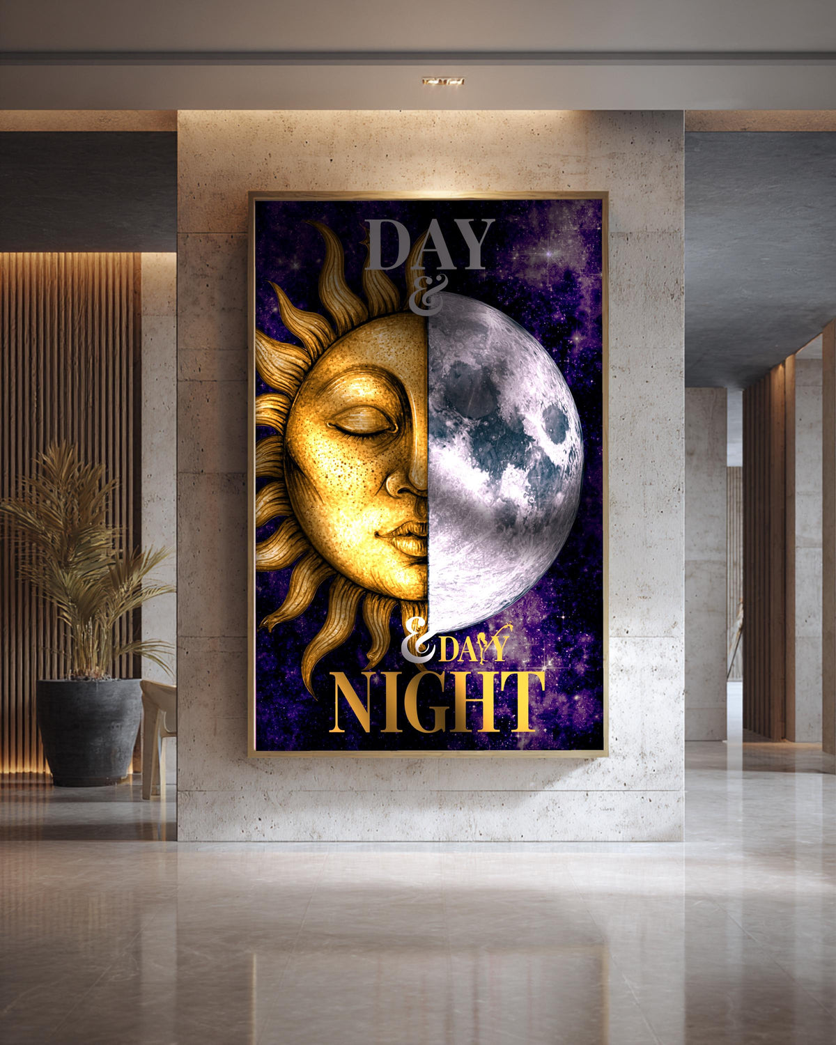 Celestial Sun Moon Art, Day Night Cosmos Print