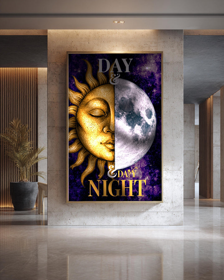 Celestial Sun Moon Art, Day Night Cosmos Print
