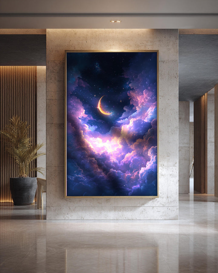 dark academia art, Crescent Moon Night Sky Print