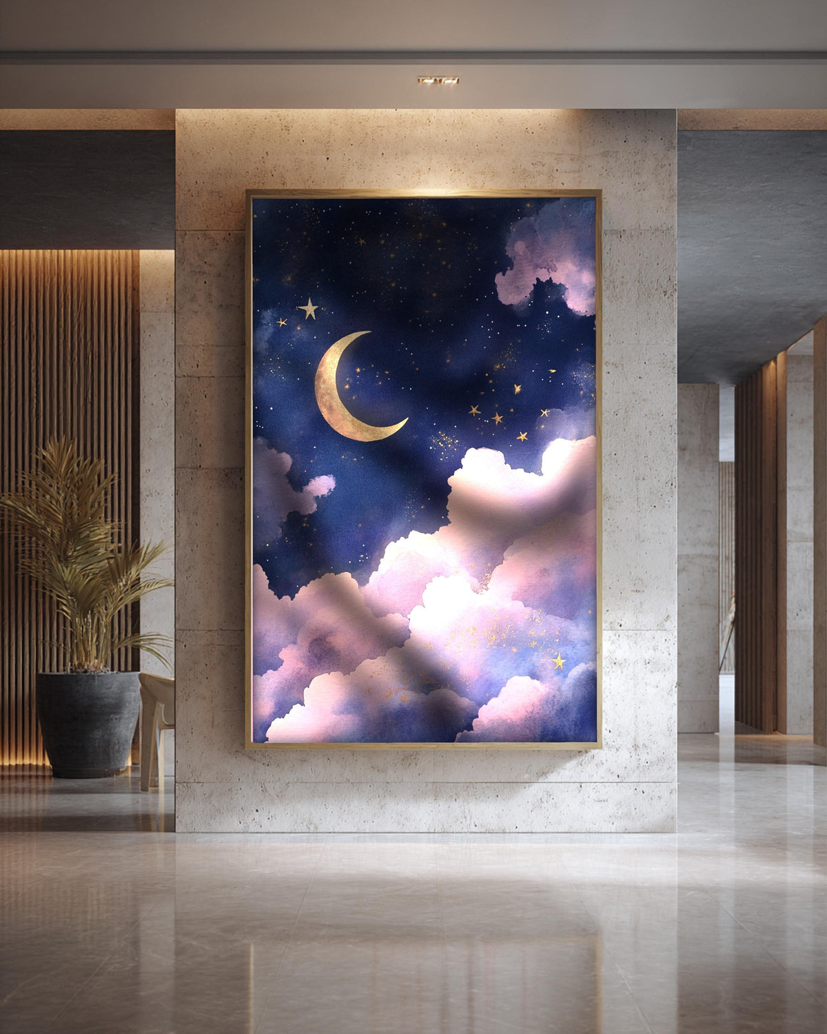 Celestial Star Map, Crescent Moon Night Sky Print