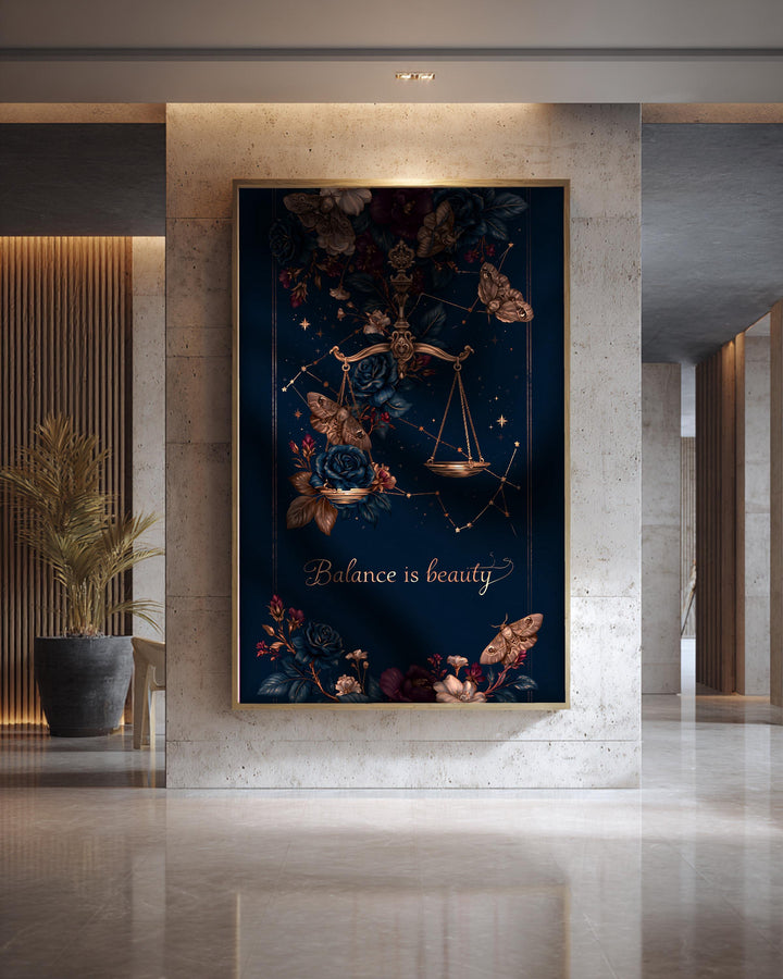 Libra Constellation Art, Zodiac Scale Print, Celestial Dark Academia