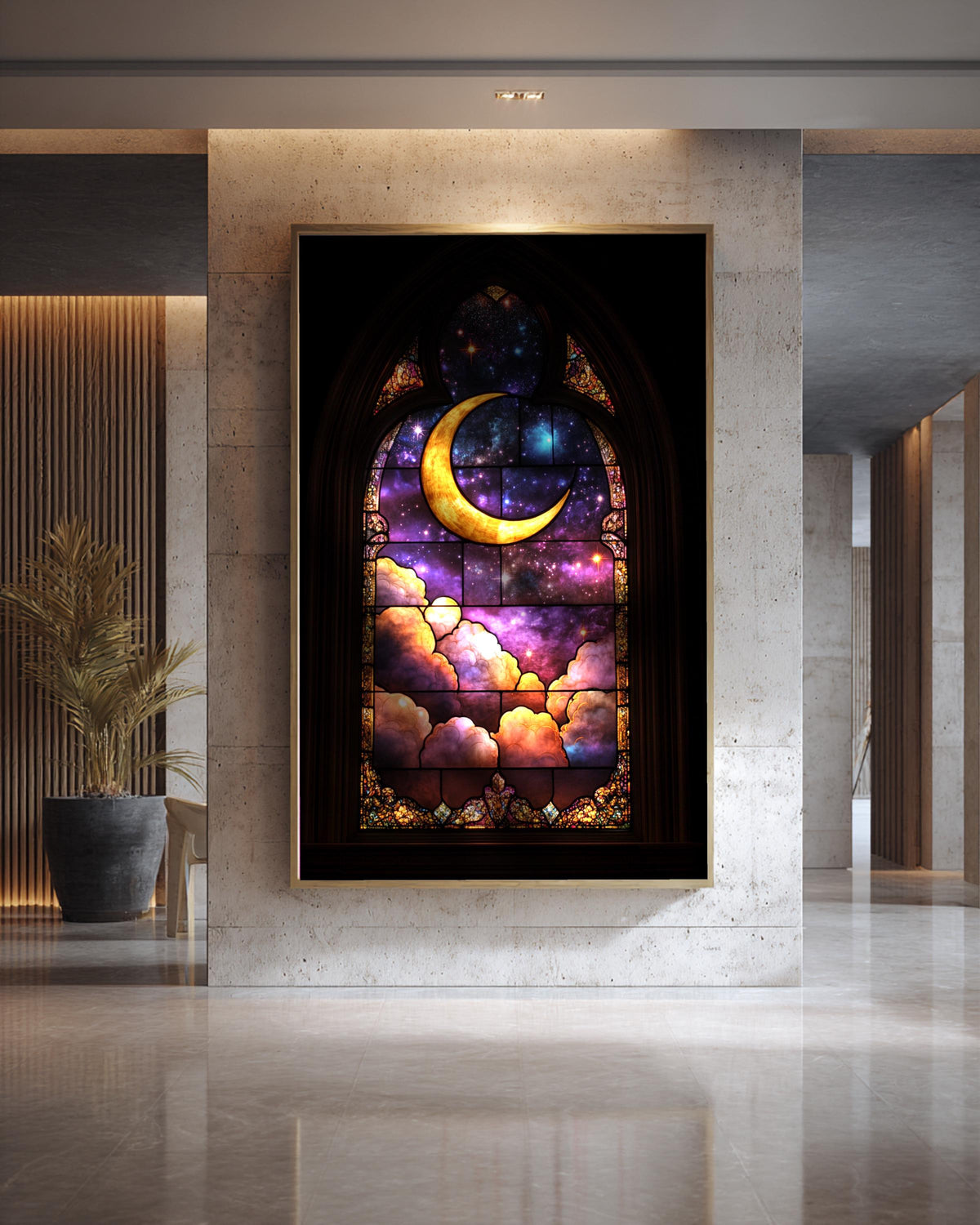 Celestial Moon Art, Stained Glass Night Sky Print