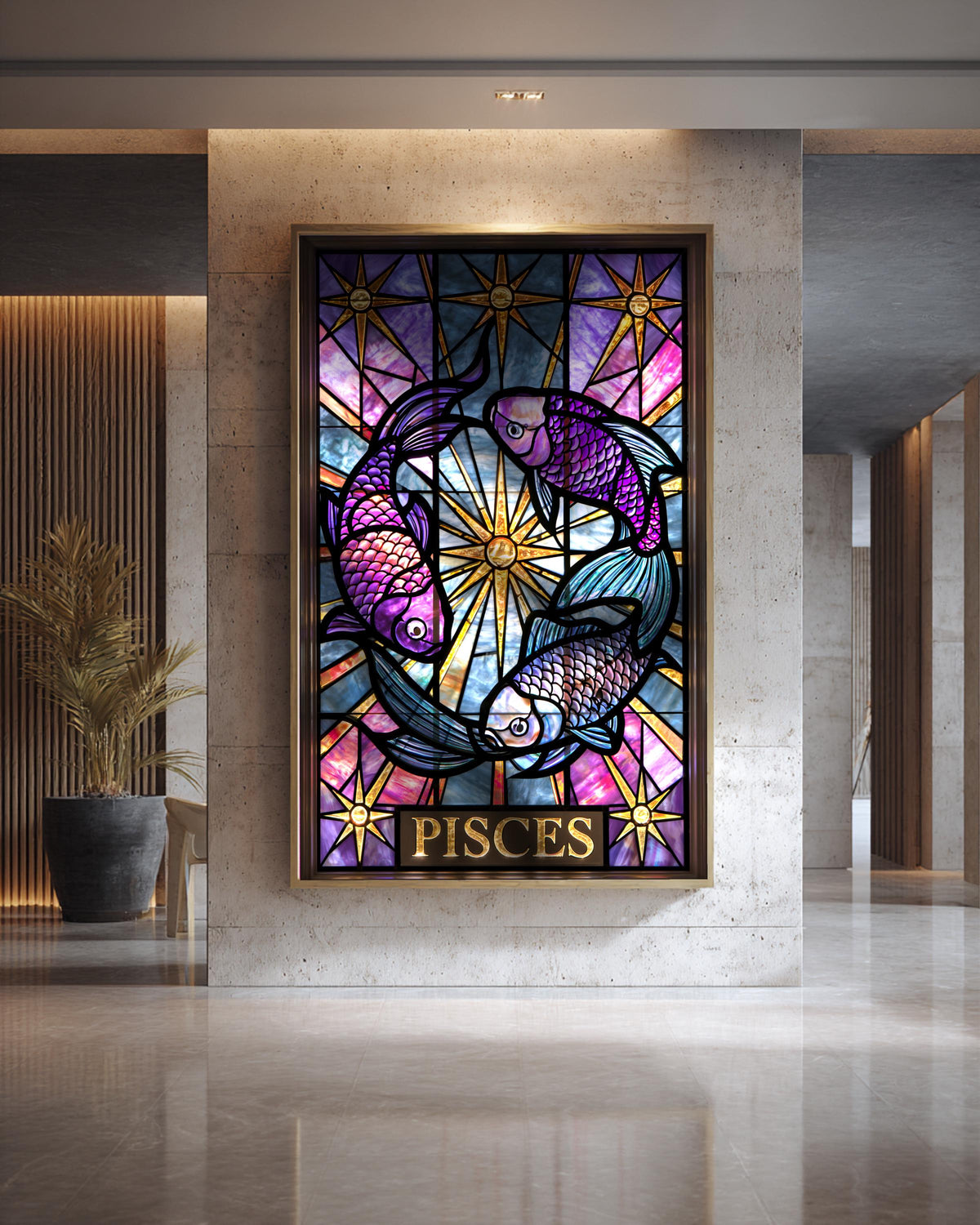 Pisces Zodiac Art, Stained Glass Fish Print
