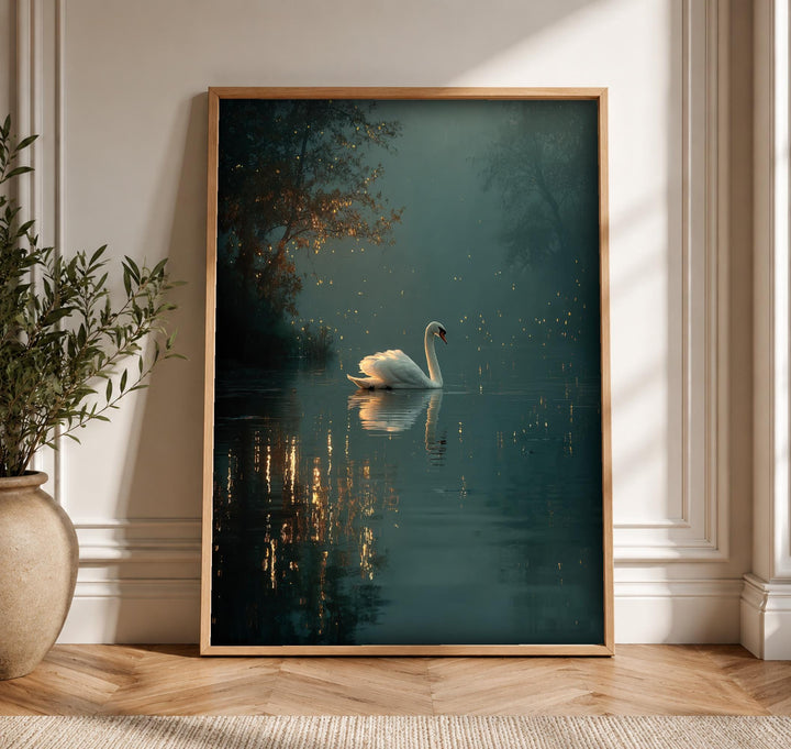 Enchanted Forest Art, Swan Lake Print, Mystical Woodland Decor