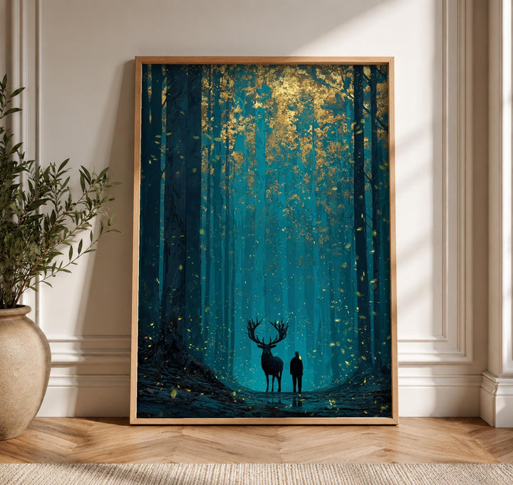 Enchanted Forest Art, Mystical Stag Figure, Woodland Decor