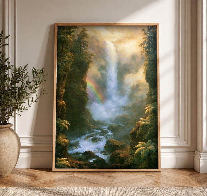 Enchanted Forest Art, Rainbow Waterfall Landscape, Woodland Decor