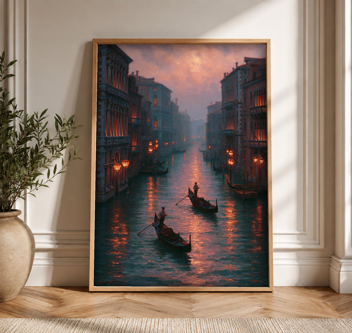 Venice Canal Art, Gondola Twilight Scene, Nautical Wall Decor
