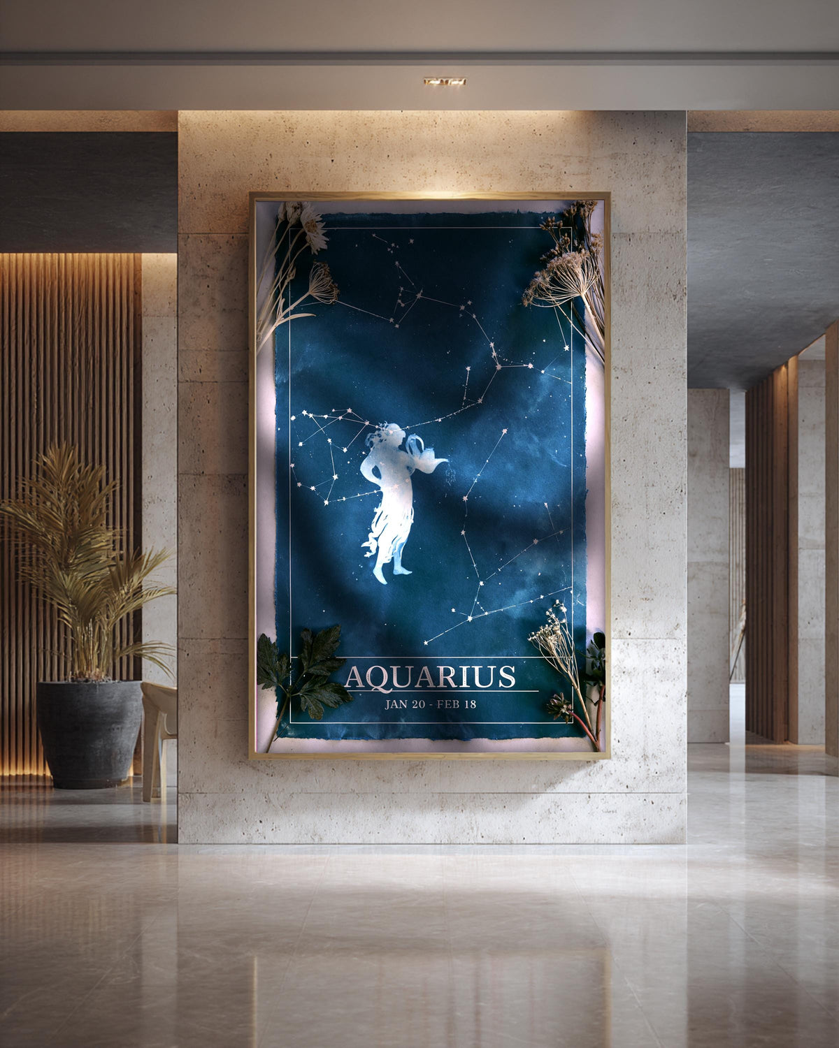 Aquarius Constellation Art, Zodiac Star Chart Print