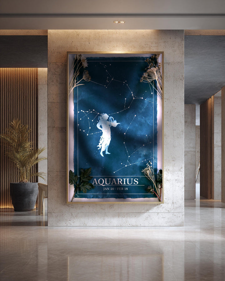 Aquarius Constellation Art, Zodiac Star Chart Print
