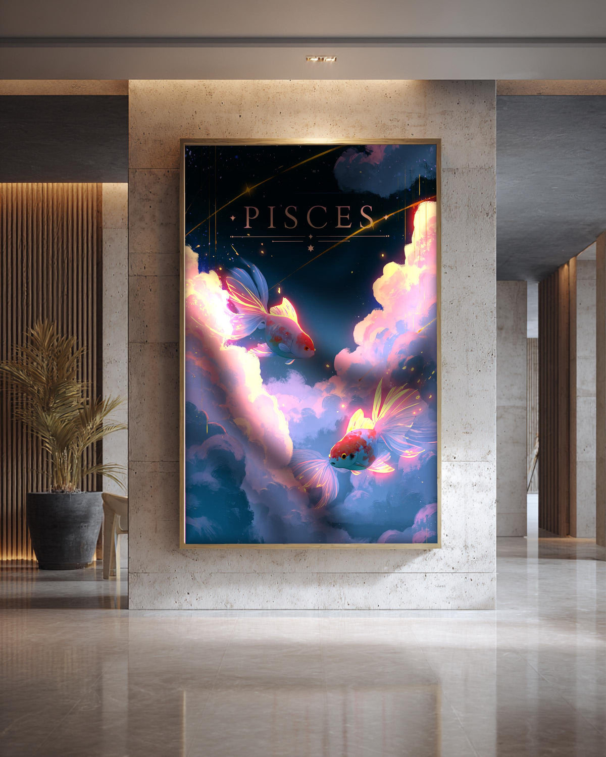 Pisces Zodiac Wall Art, Celestial Fish Print