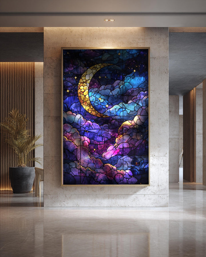 Moon Stained Glass, Night Sky Crescent Print