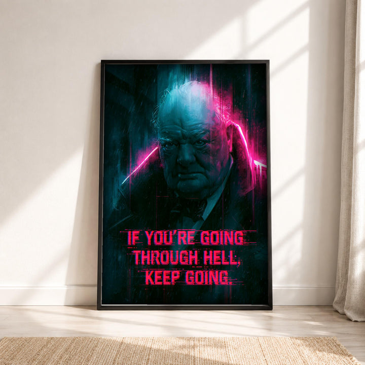 Churchill Poster, Neon WWII Motivational Print
