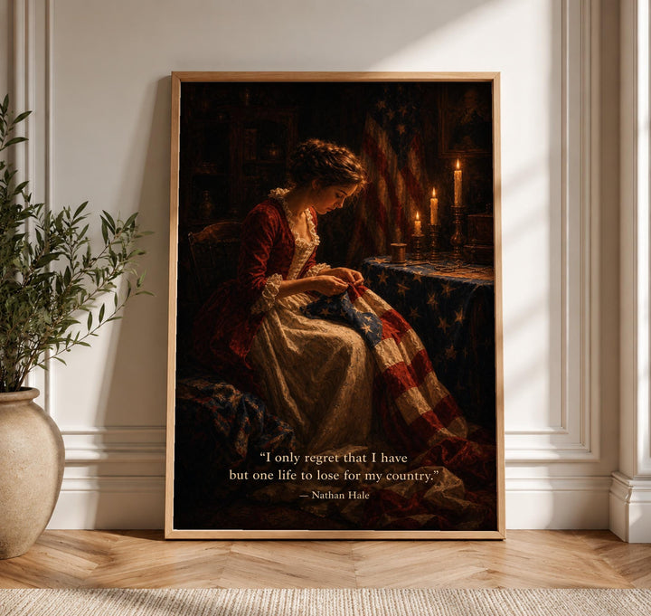 Betsy Ross Print, Revolutionary War Americana Decor, Patriotic Wall Art