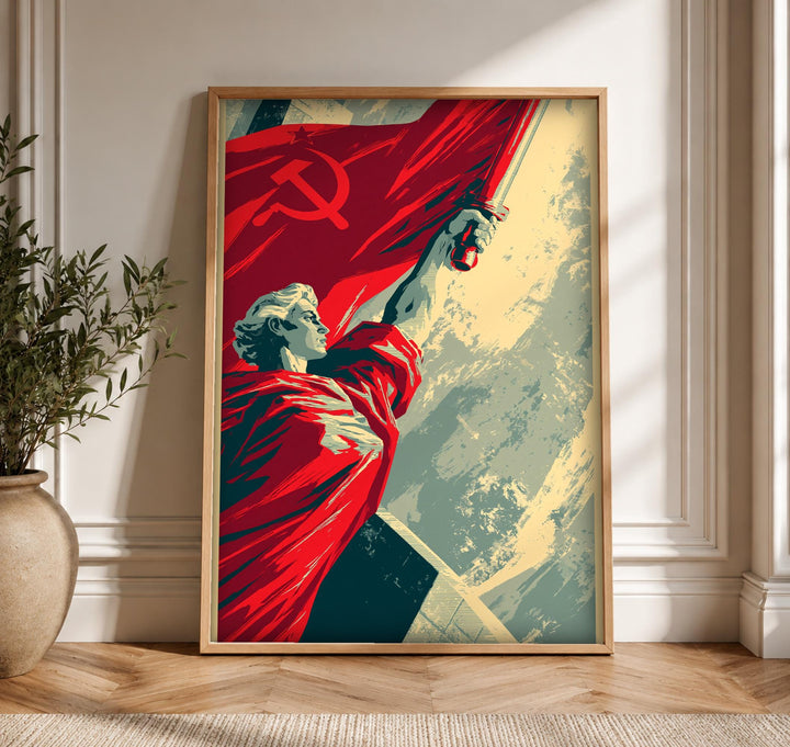 Vintage War Poster, Soviet Revolution Flag, Man Cave Decor
