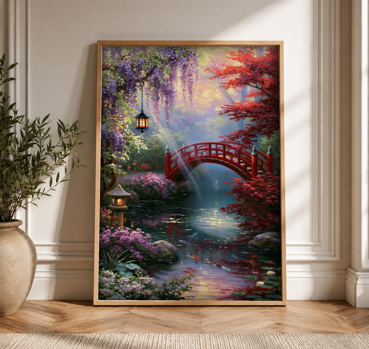 Enchanted Forest Art, Japanese Garden Bridge, Koi Pond Decor