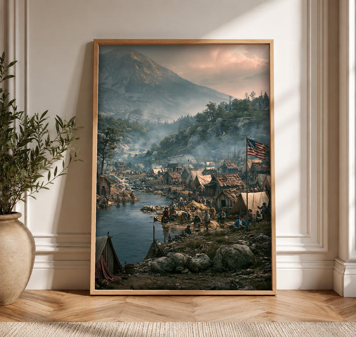 Gold Rush Wall Art, California 1849 Mining Camp Print