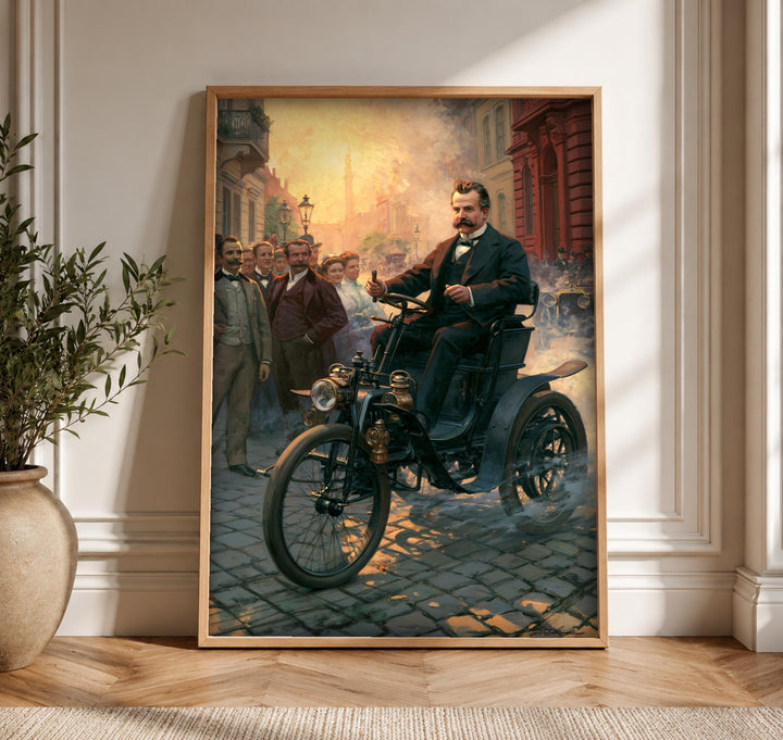 Early Motoring Art, Victorian Pioneer Print, Historic Street Scene