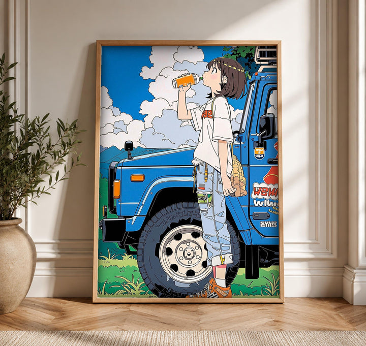 Retro Wall Art, Anime Summer Drive, Vintage Japanese Illustration