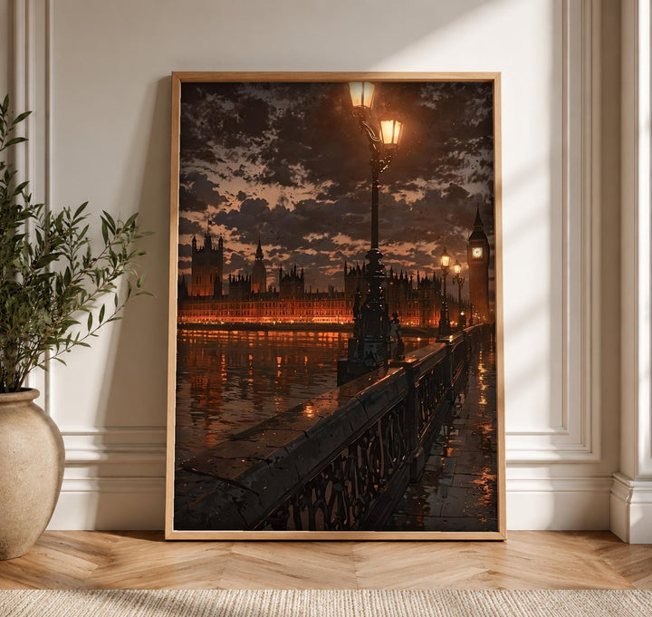 London Print, Victorian Westminster Night, Thames Urban Wall Art