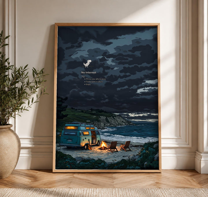 Fantasy Wall Art, Pixel Beach Campfire Print, Gamer Gift