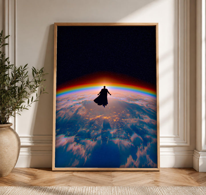 Fantasy Wall Art, Hero Soaring Above Earth, Gamer Gift