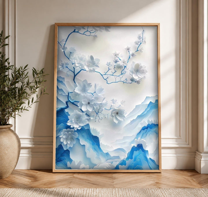 Blue White Wall Art, Ming Dynasty Blossom, Porcelain Print
