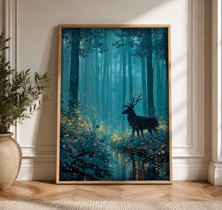 Enchanted Forest Art, Mystical Stag Deer Painting