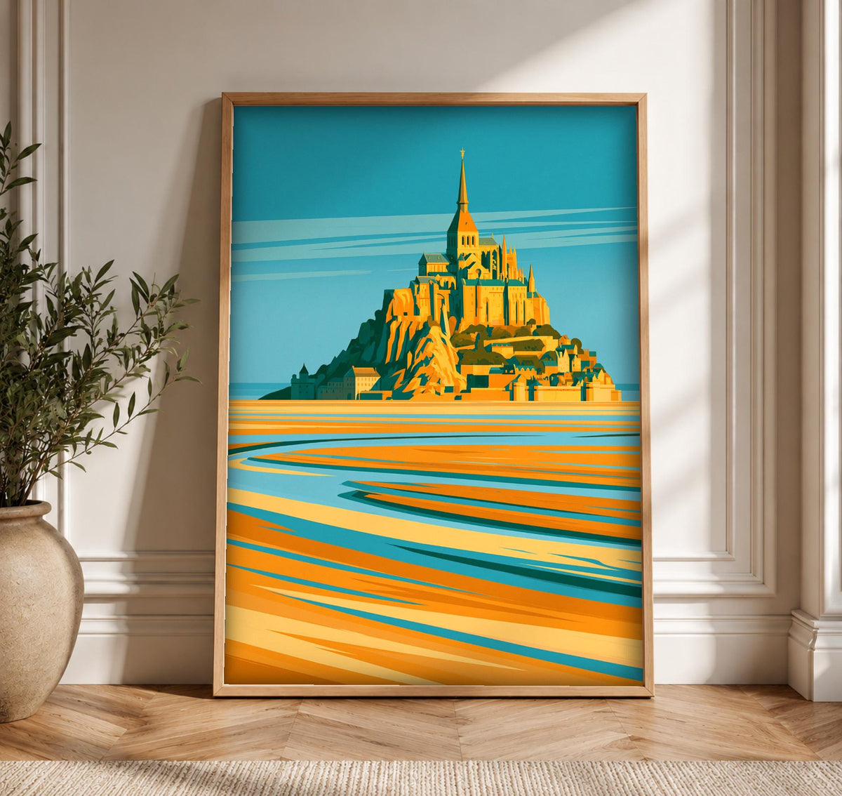 Mont Saint Michel Art, Normandy Abbey Retro Travel Poster