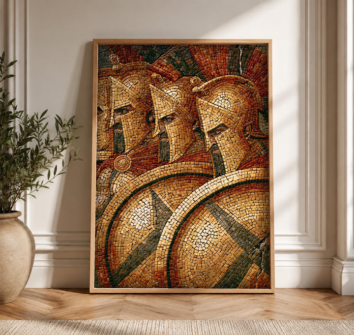 Ancient Greek Art, Spartan Hoplite Mosaic, Masculine Print