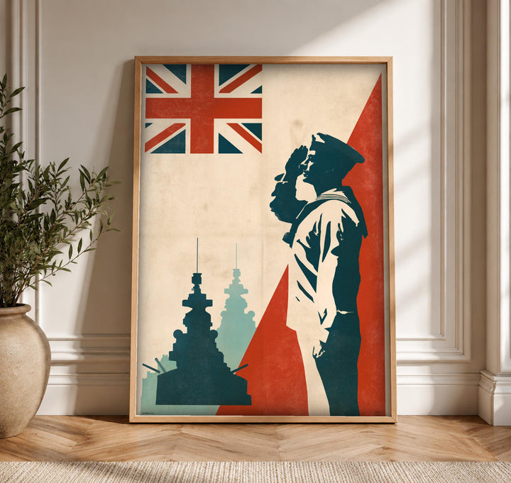 Royal Navy Wall Art, British Sailor Salute, Vintage Warship Print
