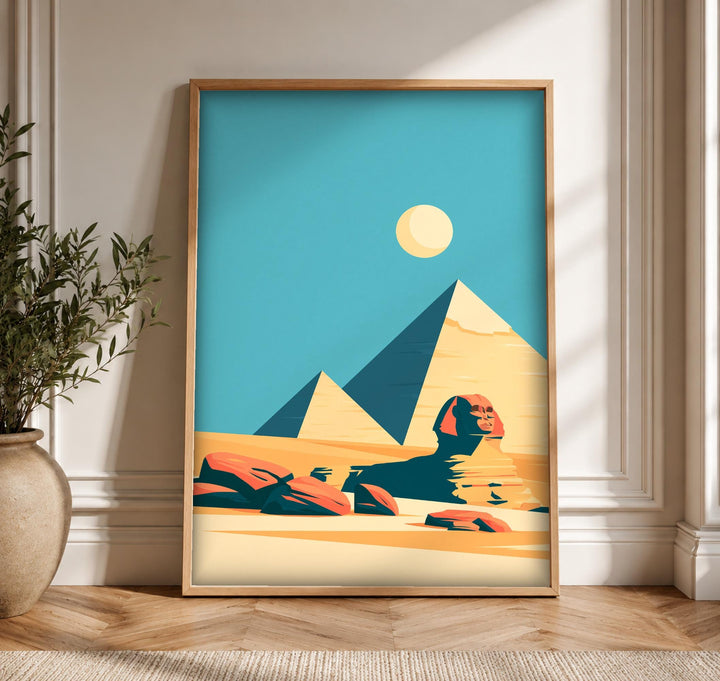 Egypt Wall Art, Sphinx Pyramids Giza, Retro Travel Poster
